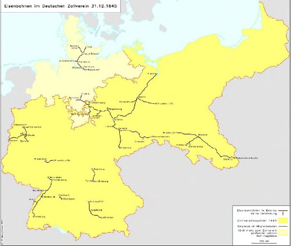 Eisenbahnen im Deutschen Zollverein 31.12.1845