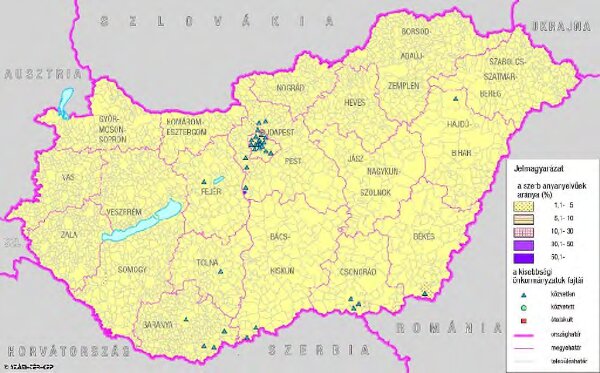 A szerbek száma és aránya Magyarország területén (2001) és kisebbségi önkormányzataik (2004)