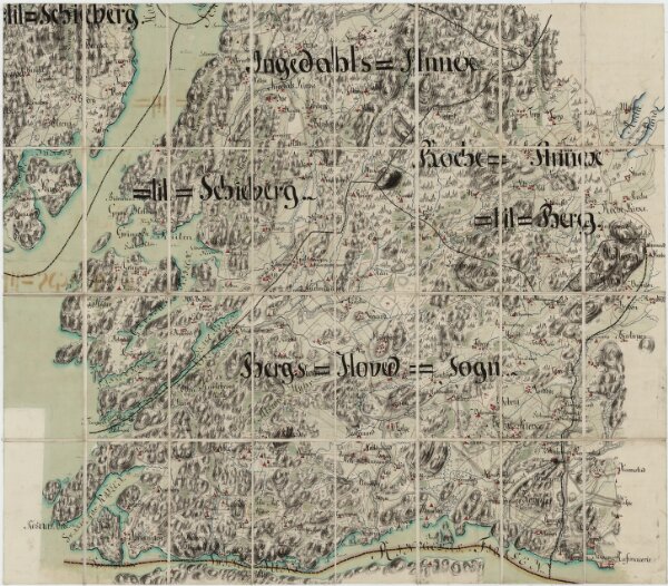 Jegerkorps nr 4-3: Situationskart over en Deel af Berg, Scheberg og Borge Sogner med tilhørende  Annexer, sø