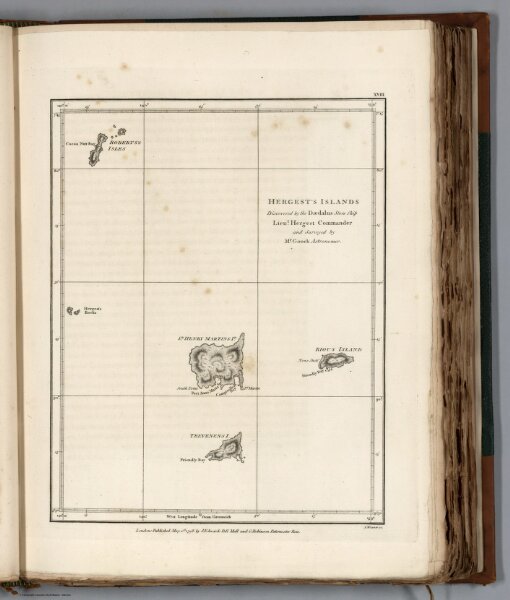 Plate II (in Volume II).  Chart of Hergest's Islands.