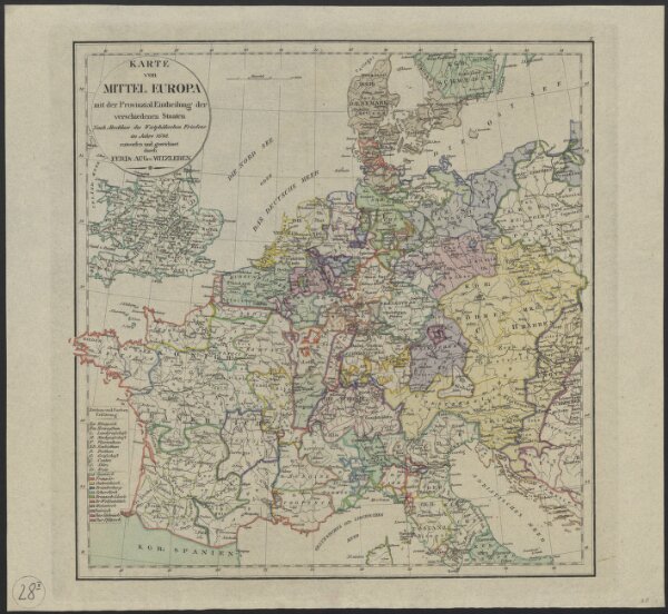 [Geschichtlich-geographischer Atlas von Europa :] X. Karte von Mittel-Europa mit der Provinzial-Eintheilung der verschiedenen Staaten