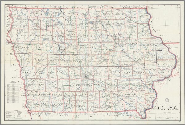 Post Route Map of the State of Iowa Showing Post Offices ... February 15, 1957.