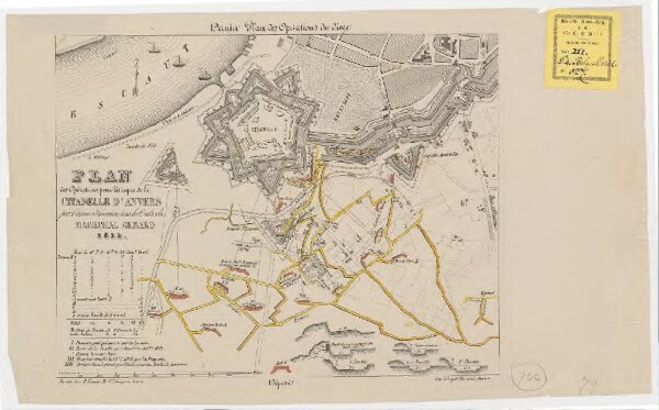 Plan des opérations pour l'attaque de la Citadelle d'Anvers par l'armée Française sous les ordres du Maréchal Gérard, 1832