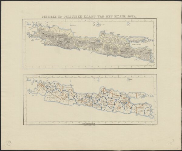Physieke en politieke kaart van het eiland Java