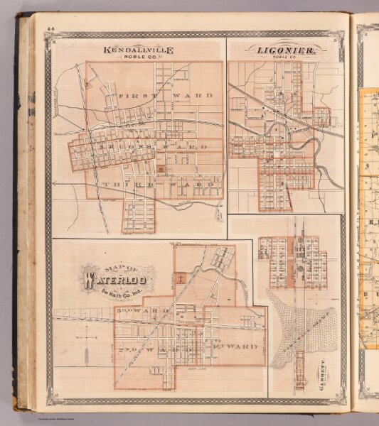 Kendallville, Noble Co. Ligonier, Map of Waterloo, De Kalb Co., Garrett.