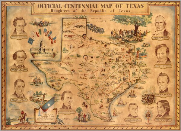 Official Centennial Map of Texas.  Daughters of the Republic of Texas.