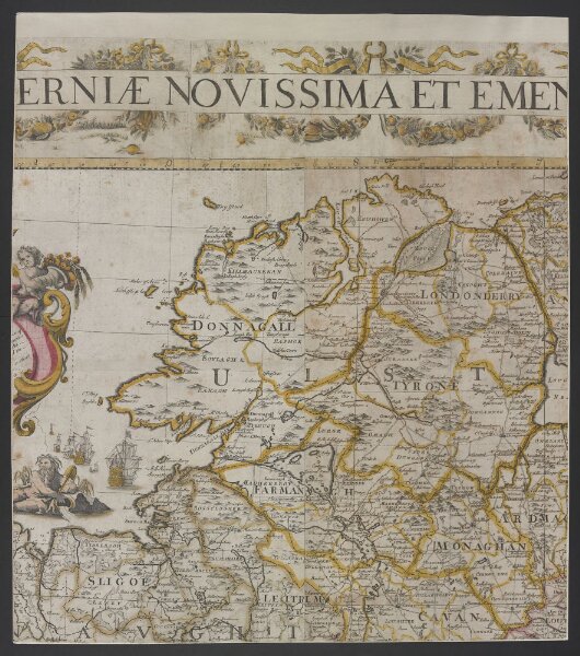 [Tabula Hiberniae novissima et emendatissima. A Mapp of the Kingdom of Ireland newly corrected & improved by actuall observations. Divided into its Provinces Counties & Baronies ... also a short description of the Kingdom. By Henry Pratt. Engraven by John Harris. To his Royal Highness Prince George of Denmark, &c. ... Dedicated by ... Hen. Pratt. Scala ... Irish miles, 50[ = 11 1/4 inches]. (The Sea Coast of Great Britain and Ireland.) [With 17 plans of Cities, Forts, and Harbours in Ireland]]
