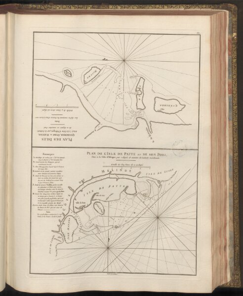 Plan des Isles Querimbo, Oybo, et Matemo, Situés à la Côte d'Afrique -  Plan de l'Isle de Patte et de son Port, Situé à la Côte d'Afrique