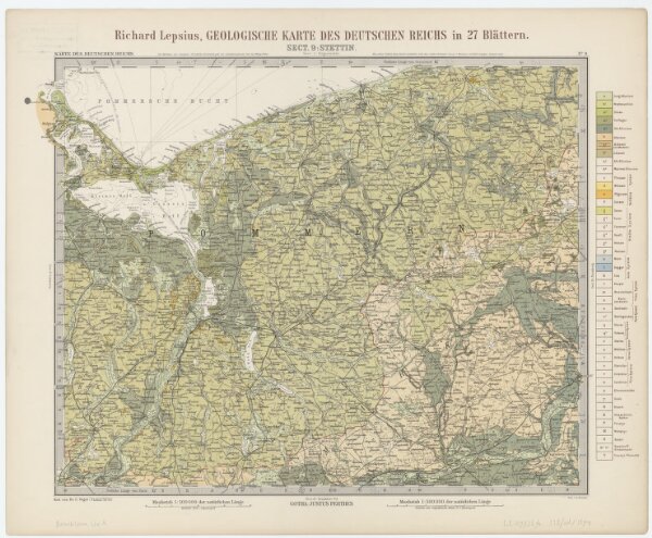 Sect. 9: Stettin, uit: Geologische Karte des Deutschen Reichs in 27 Blaettern / [von] Richard Lepsius ; Red. von C. Vogel