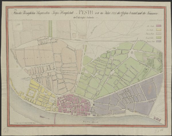 Plan der Königlichen Ungarischen Freyen Hauptstadt Pesth, wie im Jahre 1821 die Gassen benant, und die Nummern der Eckhäuser bestanden