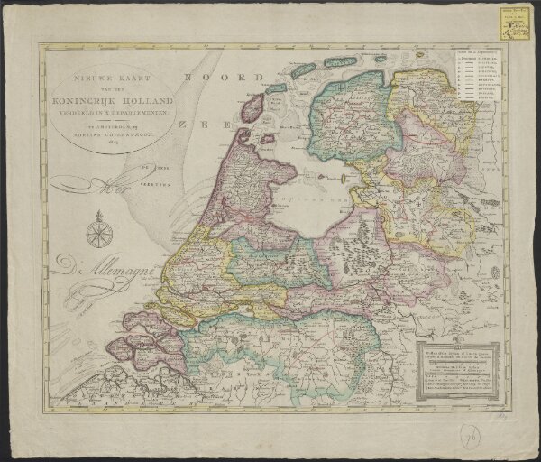 Nieuwe kaart van het Koningrijk Holland verdeeld in X Departementen.