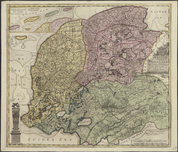 Frisiae Dominium vernacule Friesland, verdeeld in de hoofd-deelen van Oostergoo, Westergoo en Sevenwolden, als ook der XI steden zynde noch onderscheiden de XXX Grietenijen