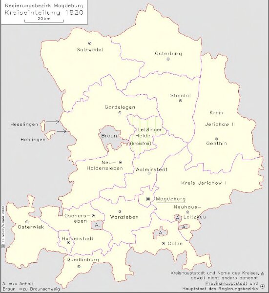 Regierungsbezirk Magdeburg Kreiseinteilung 1820