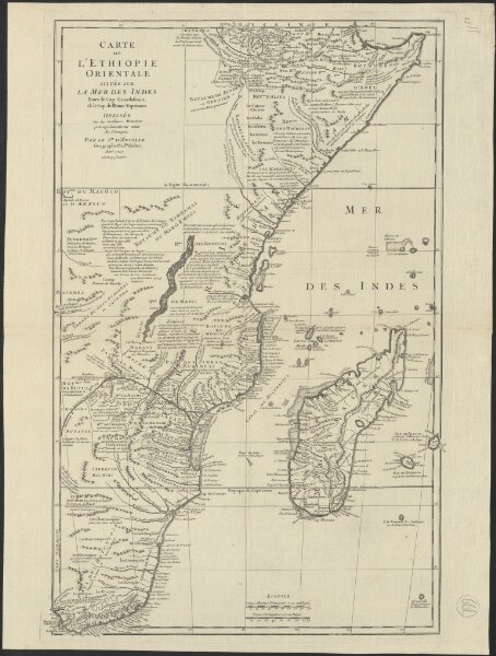 Carte de l'Ethiopie Orientale située sur la Mer des Indes entre la Cap Guardasouin, & le Cap de Bonne Esperance