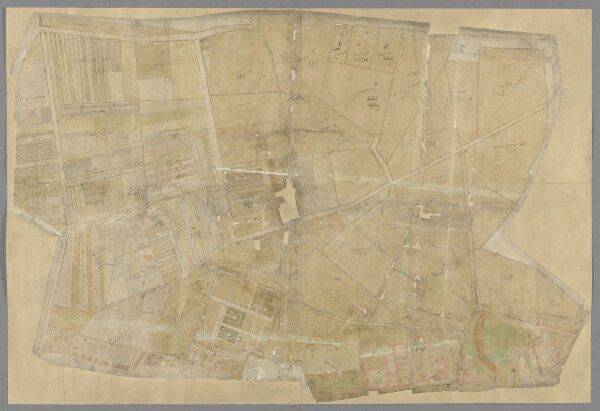 A colored plan of the manor of Sayes Court, in the parish of Deptford, the property of John Evelyn, Esq., as surveyed by Joel Gascoyne in 1692, with the Dock-yard; drawn without a scale, but 1 1/2 inch to a chain, or about 176 feet to an inch.