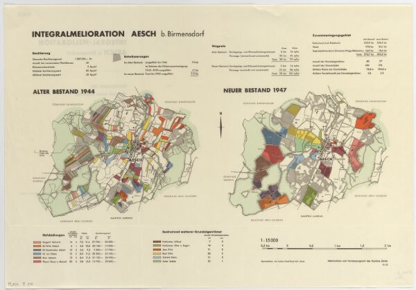 Aesch: Integralmelioration, alter Bestand 1944 und neuer Bestand 1947; Übersichtsplan