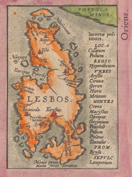Insular. Aliquot Aegaei Maris Antiqua Descrip.[:] [Lesbos.] [Karte], in: Theatrum orbis terrarum, S. 419.
