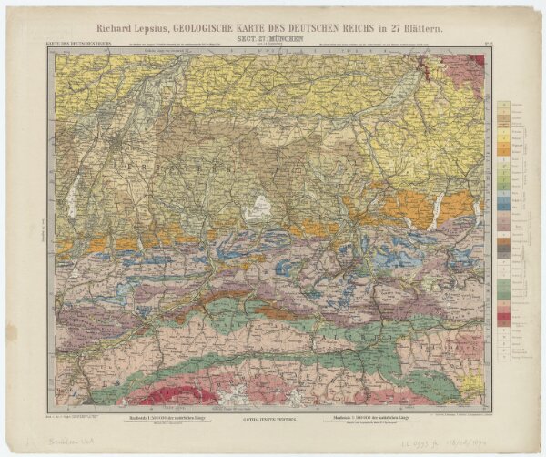 Sect. 27: München, uit: Geologische Karte des Deutschen Reichs in 27 Blaettern / [von] Richard Lepsius ; Red. von C. Vogel