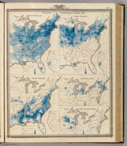 Population - United States census, 1870. Density, Foreign, Colored, British American, Swedish and Norwegian.