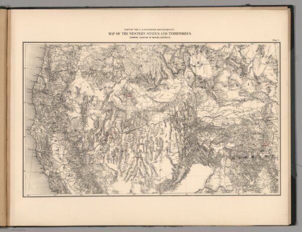 Plate 1.  Part of the U.S. Engineer Department's Map of the Western States and Territories, Showing Location of Mining Districts.