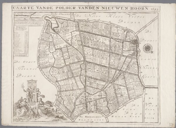 Caarte vande polder vanden Nieuwen Hoorn 1695 / I. Luyken fecit cum aqua forti ; I. Stemmers sculpsit ; A. Steyaart invenit