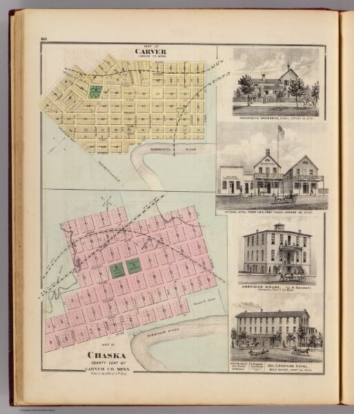 Map of Chaska and Map of Carver, Carver Co., Minn., with 4 views.