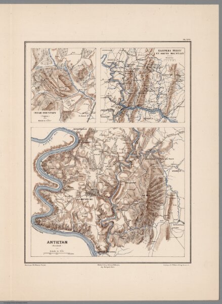 Planche XVI.  Antietam (Maryland).  Cedar Mountain (Virginie).  Harpers Ferry et South Mountain.