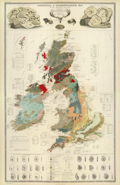Composite: Geological, palaeontological map British Islands.