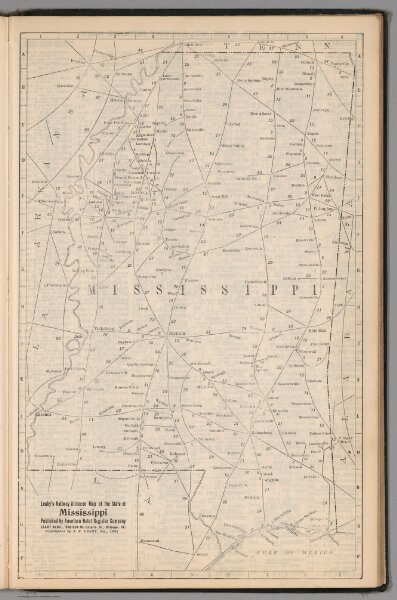 Railway Distance Map of the State of Mississippi