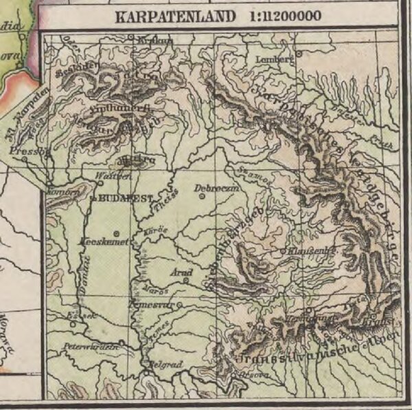 Karte "Karpatenland" aus GeoPortOst (http://geoportost.georeferencer.com/maps/399045520184/)