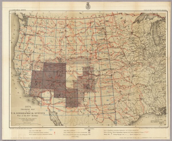1876. Progress Map Of The U.S. Geographical Surveys West Of The 100th Meridian.