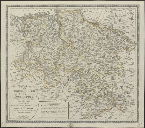 Neueste Karte vom Koenigreich Hannover nebst den beiden Herzogthümer Braunschweig-Wolfenbüttel und Holstein-Oldenburg