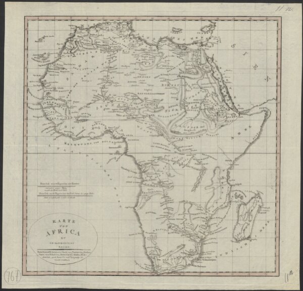 Karte von Africa zu C. F. Dambergers Reisen : nach Rennell's letzterer Charte von Nordafrica, Forsters Charte von Südafrica, Arrowsmith's beyden Weltcharten, auch Danville und Vaugondy &c.