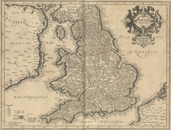Anglia regnum [Karte], in: Atlas, sive, Cosmographicae meditationes de fabrica mundi et fabricati figura, S. 107.