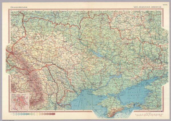 U.S.S.R. - Moldvian, Ukrainian S.S.R.  Pergamon World Atlas.
