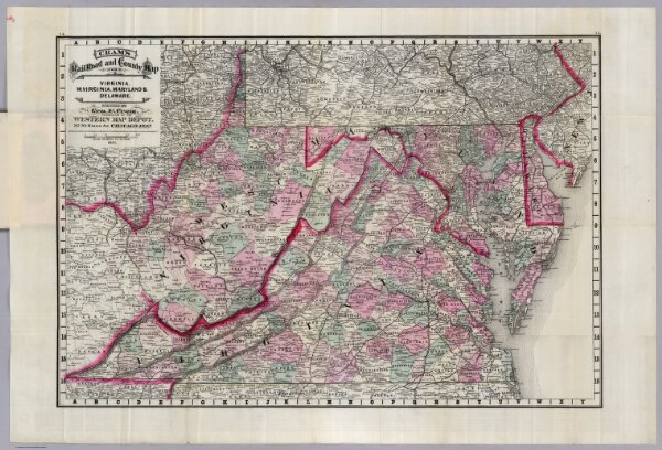 Railroad & County Map Of Virginia, W. Virginia, Maryland and Delaware
