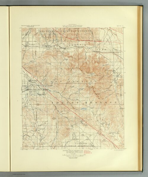 San Jacinto quadrangle showing San Andreas Rift, Mission Creek Fault.