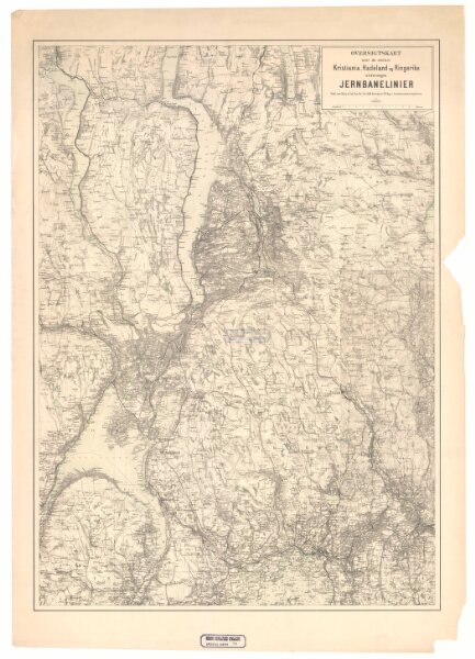 Spesielle kart 28: Oversigtskart over de mellem Kristiania, Hadeland og Ringerike undersøgte Jernbanelinier