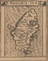 Rhodus Ins. [Karte], in: Gerardi Mercatoris Atlas, sive, Cosmographicae meditationes de fabrica mundi et fabricati figura, S. 523.