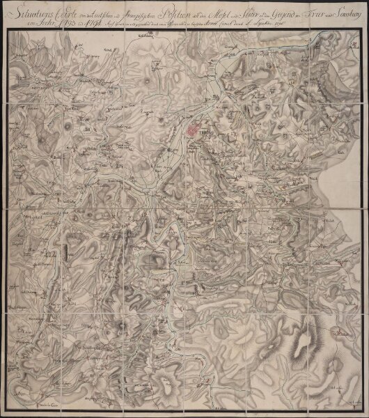 Situations Carte von der teutschen und französischen Positionen an der Mosel und Saar in der Gegend von Trier und Saarburg im Jahr 1793 und 1794