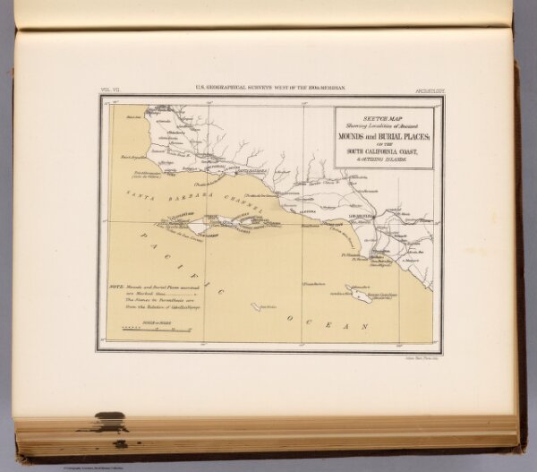 Sketch map, ancient mounds, burial places, south California coast.