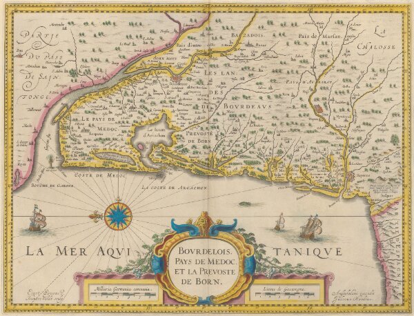 Bourdelois, Pays De Medoc, Et La Prevoste De Born. [Karte], in: Gerardi Mercatoris et I. Hondii Newer Atlas, oder, Grosses Weltbuch, Bd. 2, S. 122.