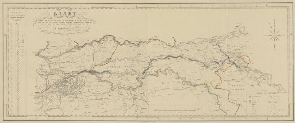Kaart van den loop der rivieren de Rhijn, de Maas, de Waal, de Merwede, de Lek, en de Linge, waarop alle door die rivieren veroorzaakte belangrijke dijkbreuken, alsmede de zich in dezelve vast gezet hebbende ijsdammen, sedert de XV eeuw, met het jaartal zijn aangeduid