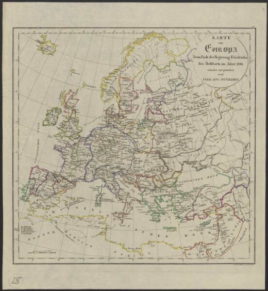 [Geschichtlich-geographischer Atlas von Europa :] VII. Karte von Europa beim Ende der Regierung Friedrichs des Rothbarts im Jahre 1190