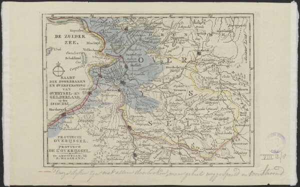 Kaart der doorbraken en overstroming van Overysel en Gelderland op den 4 feb.y 1825.