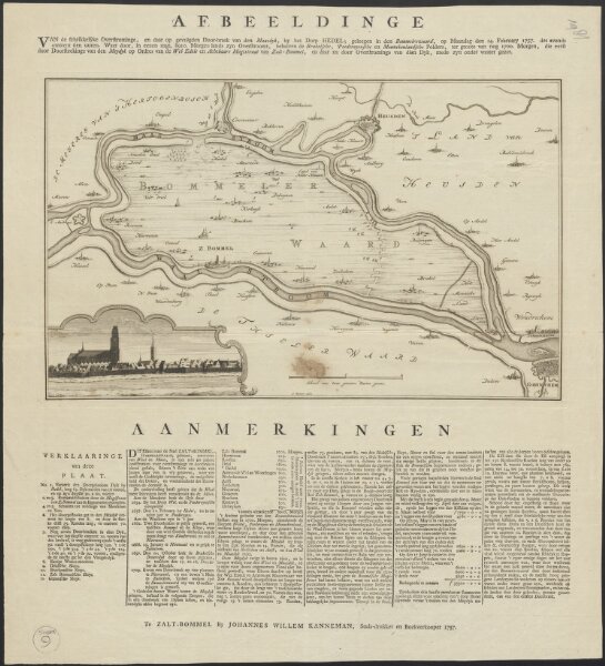 Afbeeldinge van de schrikkelyke overstrominge, en daar op gevolgden door-braak van den Maasdyk, by het dorp Hedel, geleegen in den Bommelrewaard, op Maandag den 14. February 1757 des avonds omtrent 10 uuren [...]