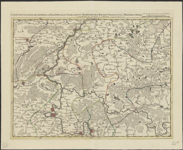 Carte particuliere des environs de Philippeville, Charlemont, Marienbourg, Rocroy, Charleville, Mezieres, Sedan