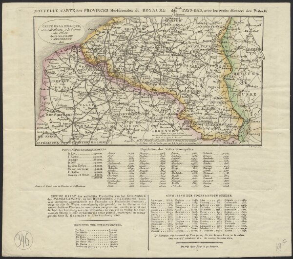 Carte de la Belgique avec les routes & distances des postes