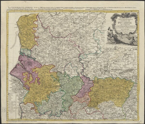 Carte du gouvernement general de Picardie qui comprend la generalité d'Amiens avec l'Artois & les frontieres des Pays Bas