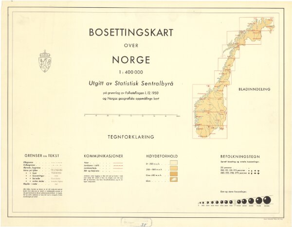 Statistikk 38: Bosettingskart over Norge. Oversiktskart